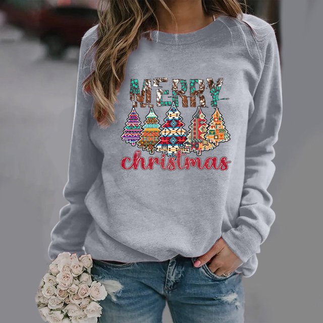 Costumes de Noël en Liquidation Chandail Imprimé à Manches Longues Col Rond Chandail en Molleton Surdimensionné pour Femmes