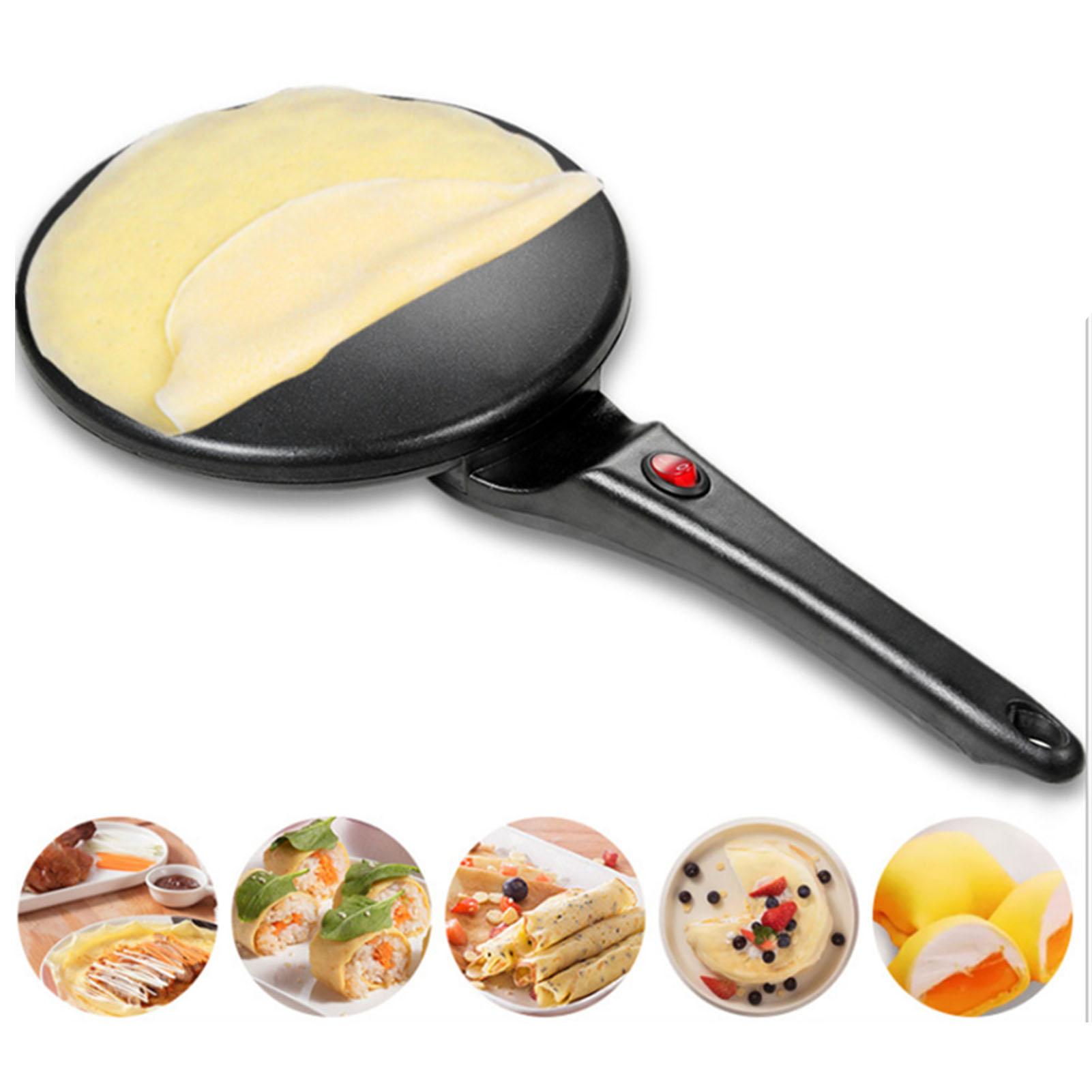 Crêpière, crêpière Électrique Portable 800W Poêle à Crêpes Ronde Crêpière Électrique Compacte Légère pour Crêpes, Gâteaux de Printemps, Rouleaux de Printemps