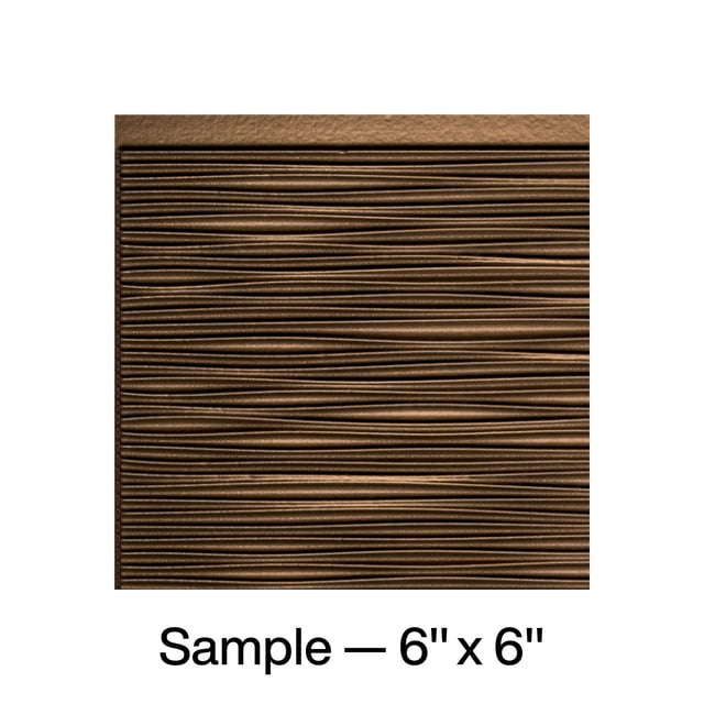 FASÄDE Ripple Decorative Vinyl Backsplash Panel in Oil Rubbed Bronze, displayed as a 6x6 inch sample. The panel showcases a textured ripple design with a metallic bronze finish, suitable for DIY home improvement projects like kitchen backsplashes or accent walls.