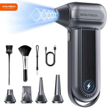 WOLFBOX 150000RPM Air Duster, Handheld Cordless Compressed Air Duster with Multi-Nozzles, Rechargeable Long Life, Powerful Electric Blower, Black