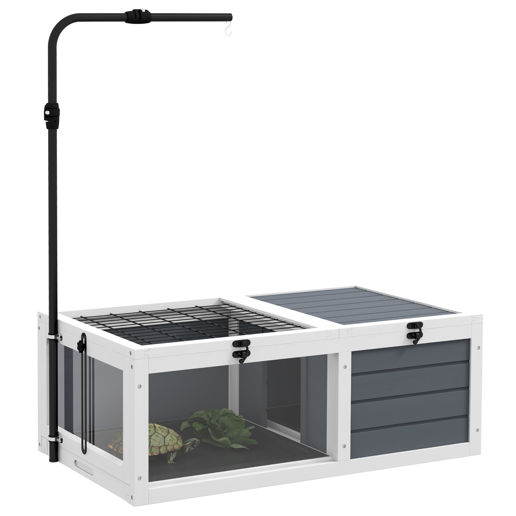 PawHut Maison de Tortue Enclos en Bois pour Tortue avec Support de Lampe Réglable
