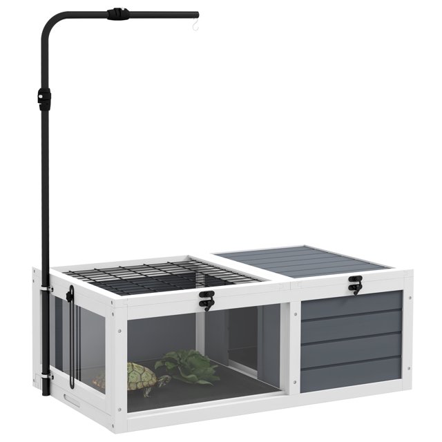PawHut Maison de Tortue Enclos en Bois pour Tortue avec Support de Lampe Réglable