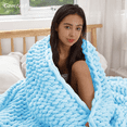 thumbnail image 3 of Comtest Chunky Knit Throw Blanket Chenille, Light Blue, 80"x80"(King Size), 3 of 6