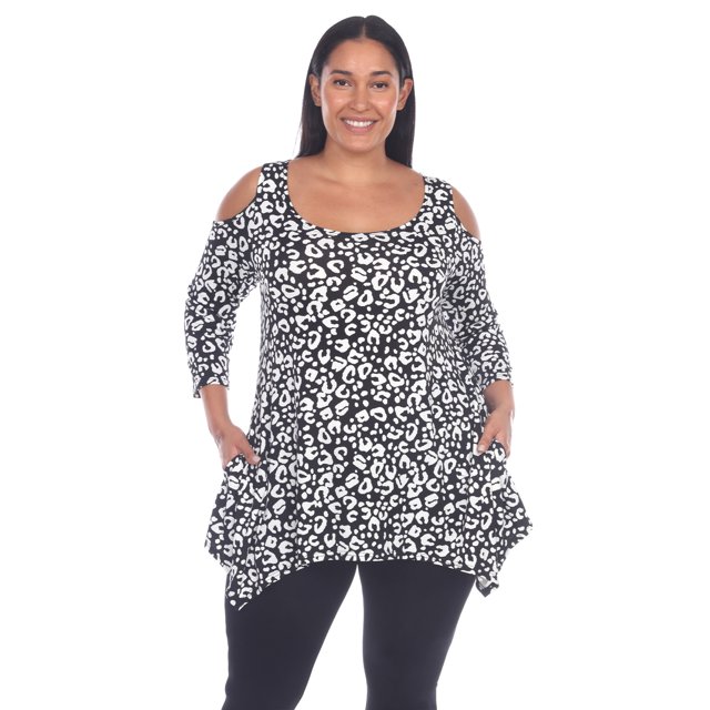 White Mark Tunique à Épaules Dénudées pour Femme à Manches 3/4 Léopard