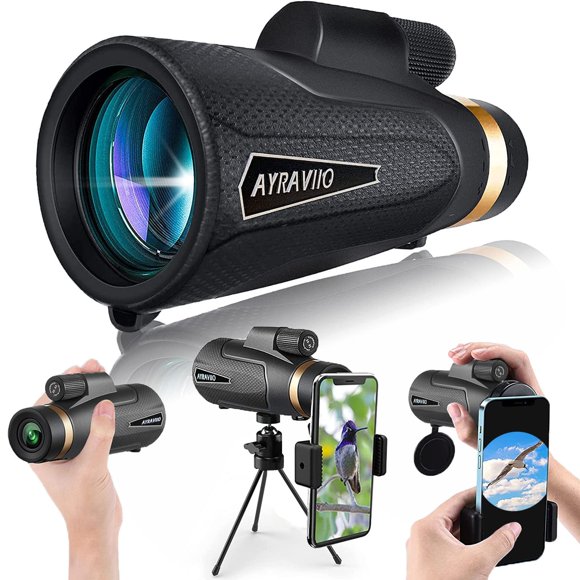 AYRAVIIO 12A60 Télescope Monoculaire avec Support pour Téléphone Intelligent & Trépied Amélioré SMc & BAK4 pour Adultes Cadeaux d'Anniversaire pour Hommes Papa Lui Mari Petit Ami gadgets pour Observation des Oiseaux