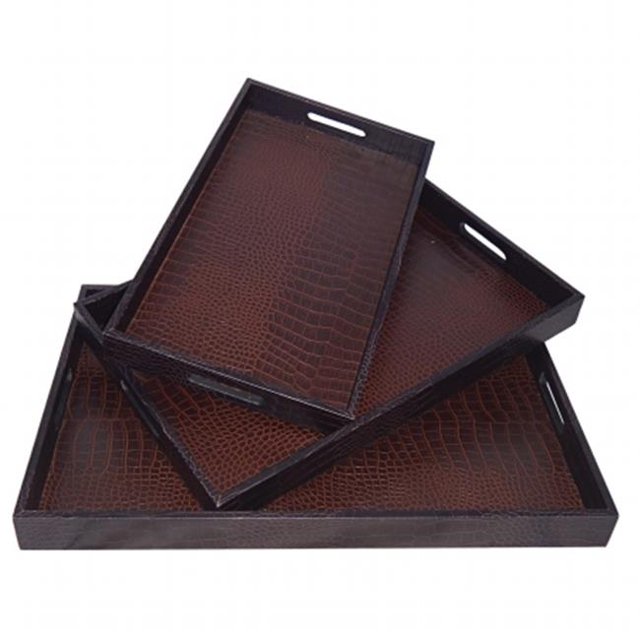 Cheung'S FP-3830-3 Set de 3 Plateaux en Vinyle en Simili-Serpent Marron