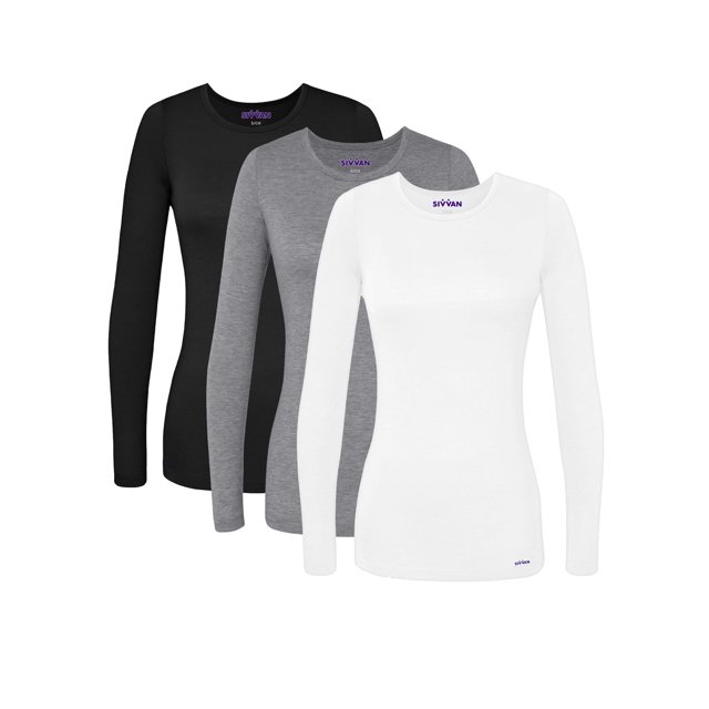 Sivvan Lot de 3 T-Shirts/maillots de Corps à Manches Longues Confort pour Femmes Multicolores