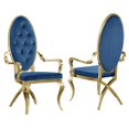 thumbnail image 1 of Fauteuils Capitonnés en Velours Bleu Marine et Acier Inoxydable Doré (Lot de 2), 1 of 2