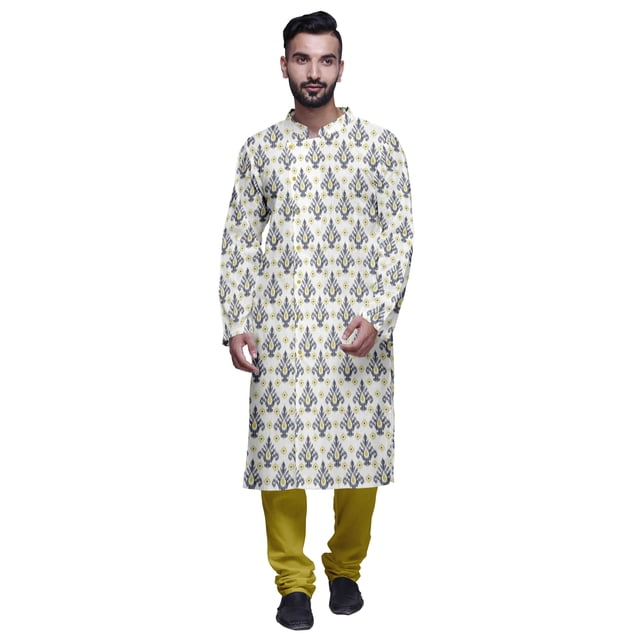 Atasi Kurta Pyjama de Fête pour Hommes Col Mandarin Manches Longues Kurta Pyjama Ethnique