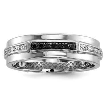 Sterling Silver White & Black Diamond Men's Ring Size 10
