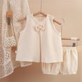 thumbnail image 3 of Kcodviy Baby Girls' Dress Set Sweatpants and Shirt Spring and Summer New 6 Months Clothes Solid Color Double Layer 24 Month Girl Clothes Yarn Breathable Comfortable Girl's Bow Home Set, 3 of 3