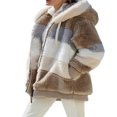 thumbnail image 2 of Women Contrast Color Hooded Coat Long Sleeve Zip-up Plush Tops, 2 of 4
