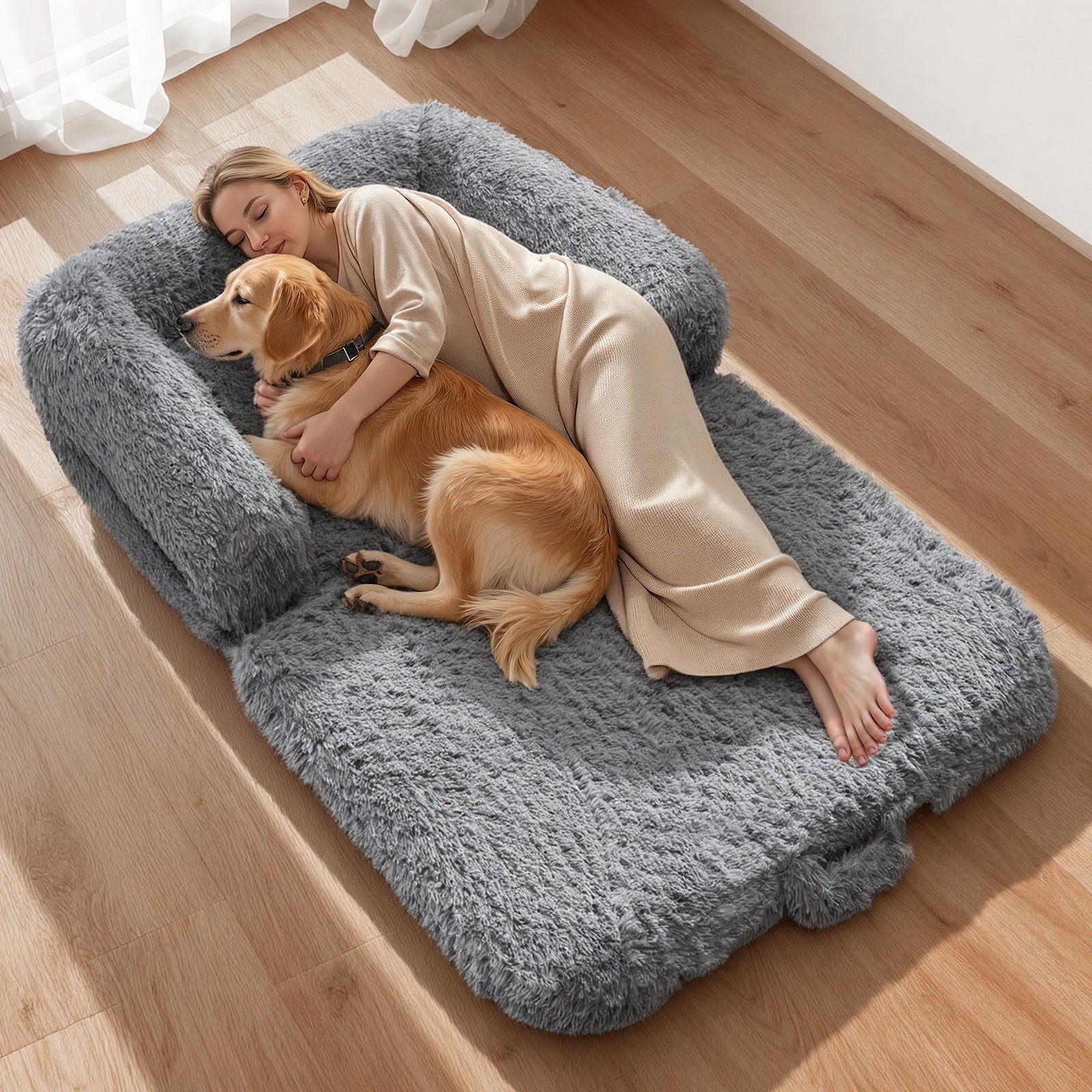 VEVOR Human Dog Bed, 71.26 x 43.70 x 9.45 inch Orthopedic Memory Foam Human Sized Dog Bed, Humans Pet Beds with Side Pocket, Handle & Zipper, Removable Machine-Washable Dogs Beds for Humans, Dark Gray