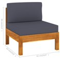 thumbnail image 4 of vidaXL Middle Sofa with Dark Grey Cushions Solid Acacia Wood, 4 of 4