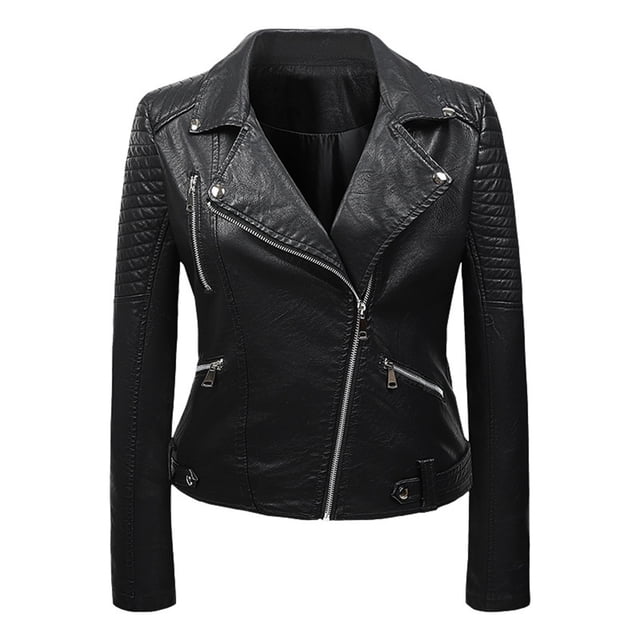 XZNGL Veste de Moto Ajustée à Col Montant en Cuir pour Femmes Veste en Cuir