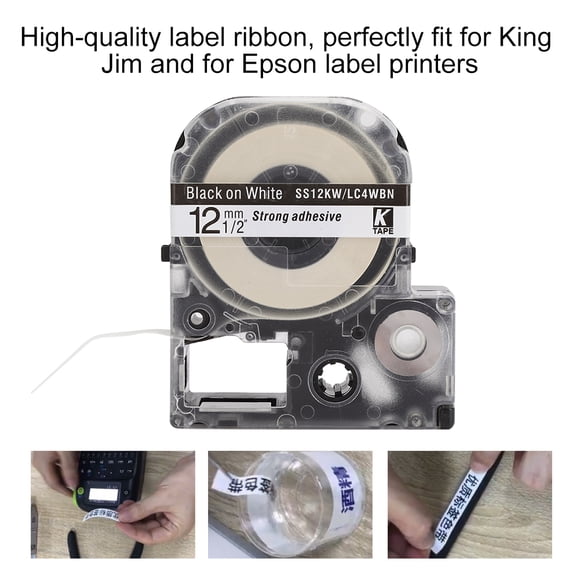 Label Machine Ribbon Abrasion 8 Meters Waterproof Printing Ribbon For LW Series 12mm Black Bottom White Letter,12mm White Bottom Black Letter,12mm Yellow Bottom Black Letter