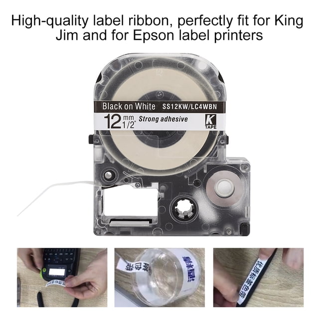Label Machine Ribbon Abrasion 8 Meters Waterproof Printing Ribbon For LW Series 12mm Black Bottom White Letter,12mm White Bottom Black Letter,12mm Yellow Bottom Black Letter