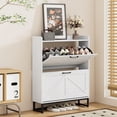 thumbnail image 2 of Toytexx 2-Tier White Farmhouse Cabinet with Flip Drawers, Adjustable Shelves & Metal Base, Narrow Entryway Rack, 2 of 6