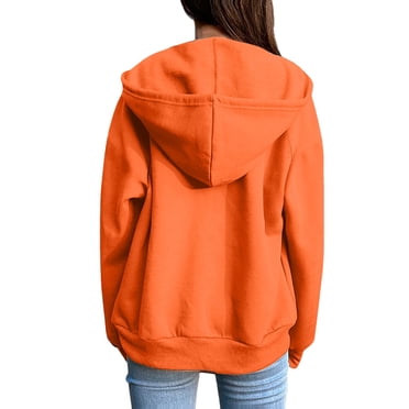 Aocisk Womens Zip Up Jacket Stylish Solid for Everyday Wear Long Sleeve Coat Hoodies and Sweatshirts Loose Fit Orange XL