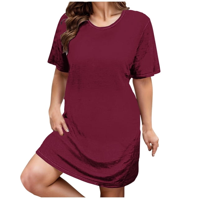 Ixbnca Robe pour Femme Grande Taille Col Rond Manches Courtes Robes T-Shirt Décontractées Amples Été Robe Courte