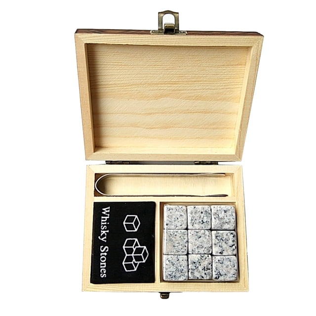 Amdohai 9PCS Whiskey Stones Set Chilling Stones Wooden Box Chilling Rocks