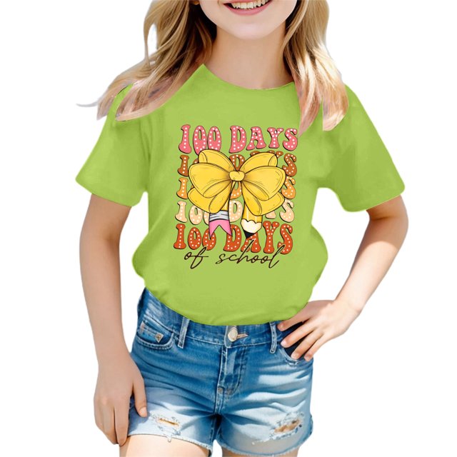 PMVFHDE T-Shirts pour Filles Décontractés Hauts pour Fille Hauts pour Fille Été Hauts à Manches Courtes pour Filles Hauts pour Filles Mode Enfants Décontractée Imprimé Col Rond Ample T-Shirt à Manches Courtes Haut Vert Clair, 3-4 Ans