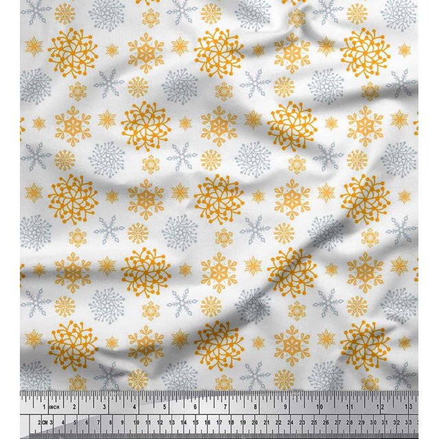 Soimoi Silk Fabric Snowflake Artistic Print Sewing Fabric Yard 42 Inch Wide