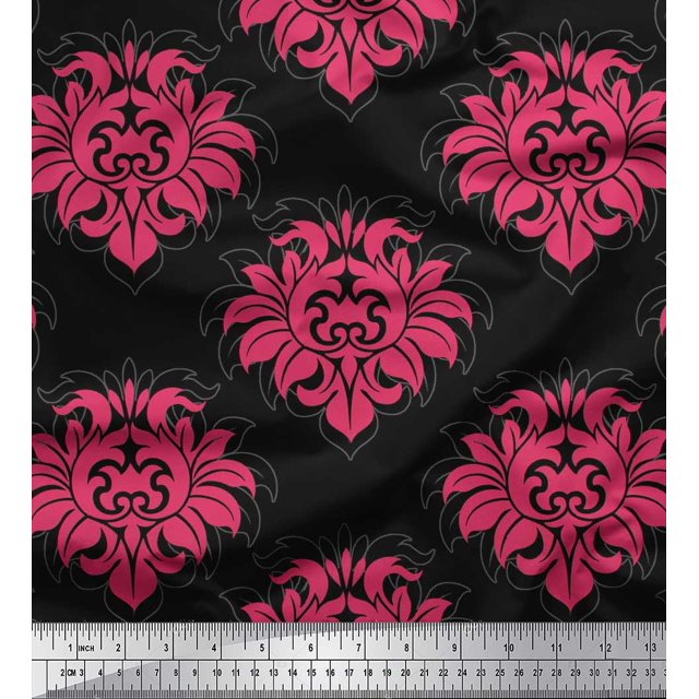 Soimoi Satin Silk Fabric Seamless Baroque Damask Decor Fabric Printed Yard 42 Inch Wide