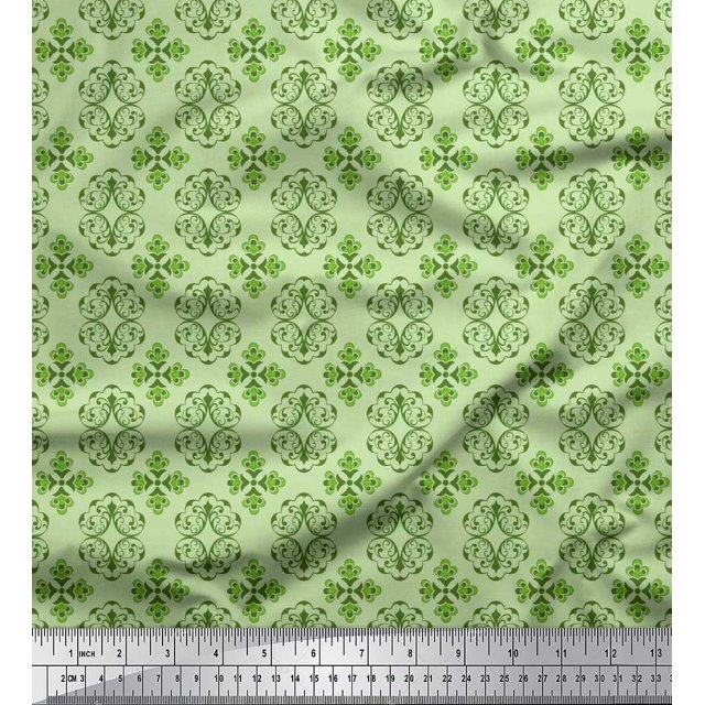Soimoi polyester Crepe Fabric Filigree Damask Decor Fabric Printed Yard 42 Inch Wide