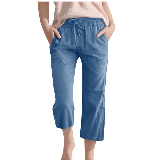 Plebaso Pantalons Capris Garçons Filles Coton Lin Cordon de Serrage Pantalons Décontractés Légers Raccourcis avec Poches