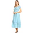 thumbnail image 2 of Women Renaissance Peasant Maiden Boho Inspired Cap Sleeve Lace Trim Maxi Dress, Light Blue, X-Large, 2 of 5