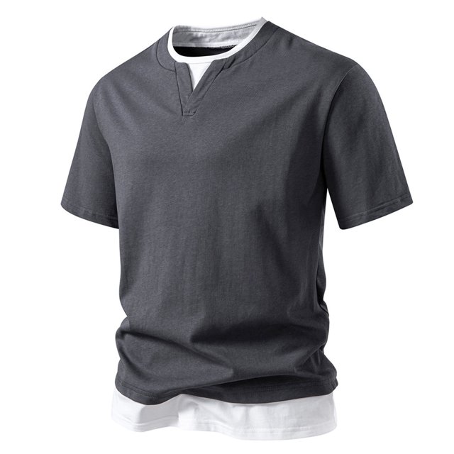 Styesk T Shirts for Man Double Fashion Fake Two Short Sleeve T-shirt Large Size Fallow Base Shirt