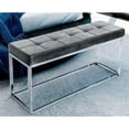 thumbnail image 1 of Heavenly Collection Tabouret Rembourré en Tissu Gris avec Base Chromée – Tabouret Moderne pour Coiffeuse, Chambre ou Salon, 1 of 6
