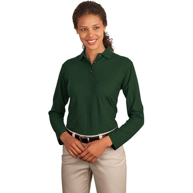 Port Authority Polo à Manches Longues pour Femmes Silk Touch, Vert Foncé, Grand