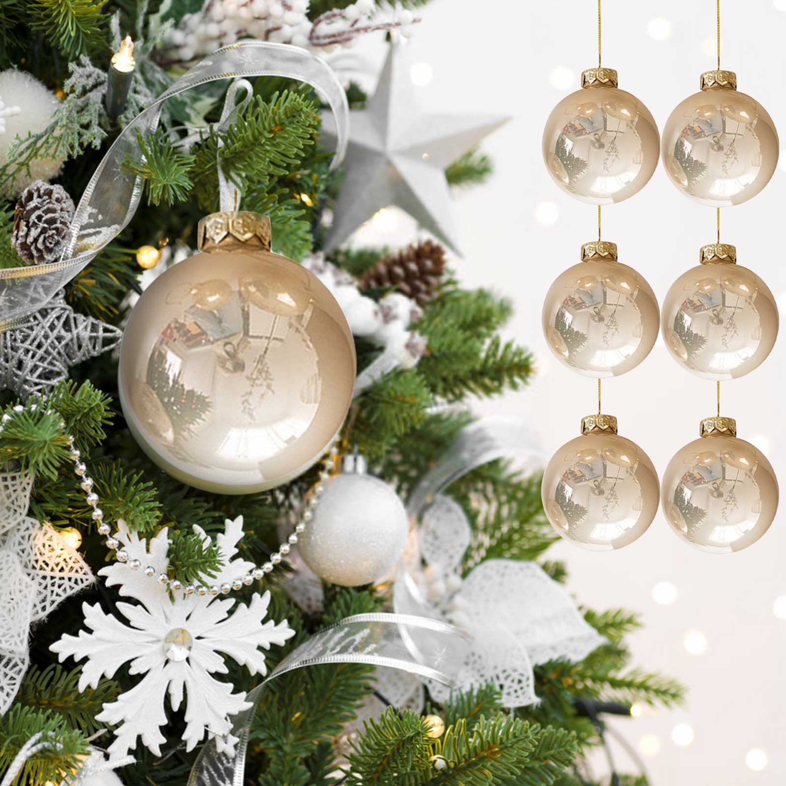 TIMIFIS Christmas Tree Ornaments 6PCs 3.15In Christmas Ball Ornaments Set Christmas Decorations Shatterproof Plastic Ball Hanging for Xmas Tree Holiday Wedding Party Home Decor