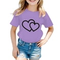 thumbnail image 1 of LUOGENLI T-Shirt pour Filles Enfant Filles Mignon Graphique Col Rond Manches Courtes Tee Été Décontracté T-Shirt Maxi Chemises pour Filles 2025 Vacances Violet 3-4 Ans, 1 of 5