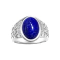 thumbnail image 1 of RYLOS Men's Rings 14K White Gold Nugget Ring with Cabochon Gemstone & Diamonds Lapis Rings For Men Size 10, 1 of 7