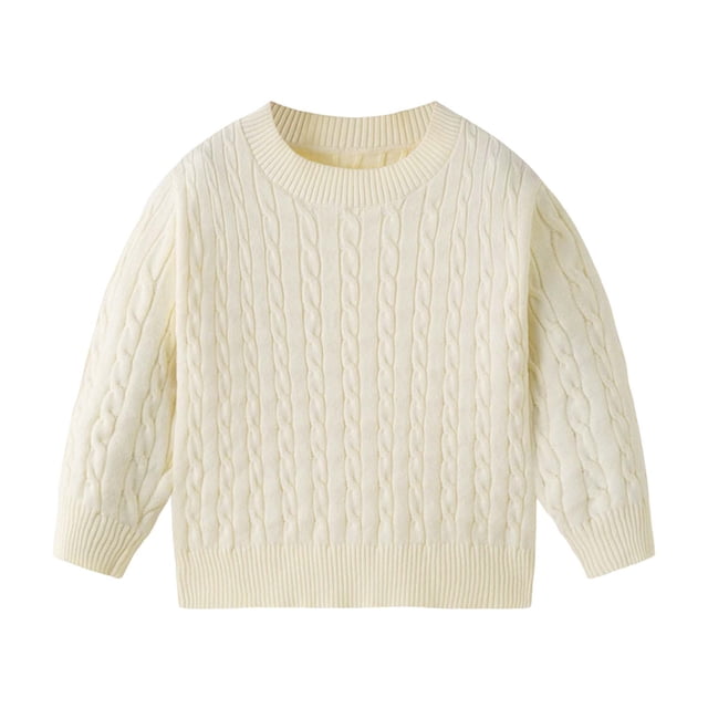 SERTG Child and Child Sweater Kids Fall Solid Color Plaid Kids Crew Neck Soft Knit Pullover Tops Winter Long Sleeve Round Neck Sweaters(Beige,7-8 Years)