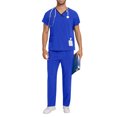 thumbnail image 1 of TIMIFIS Blue Scrub for Men Set Medicals Uniform Scrub Top and Pants Solid Color Four Season Comfort Fits Scrub Set with Pockets - Spring/Summer, 1 of 7