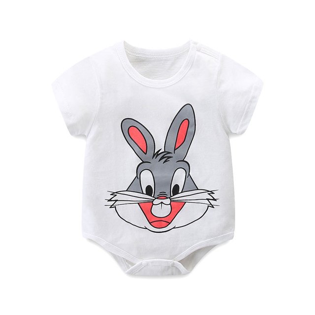 CAROOTU Nouveau-Né Bébé Garçons Filles Combinaison Manches Courtes Dessin Animé Imprimé Col Rond Respirant Rompers pour l'Été