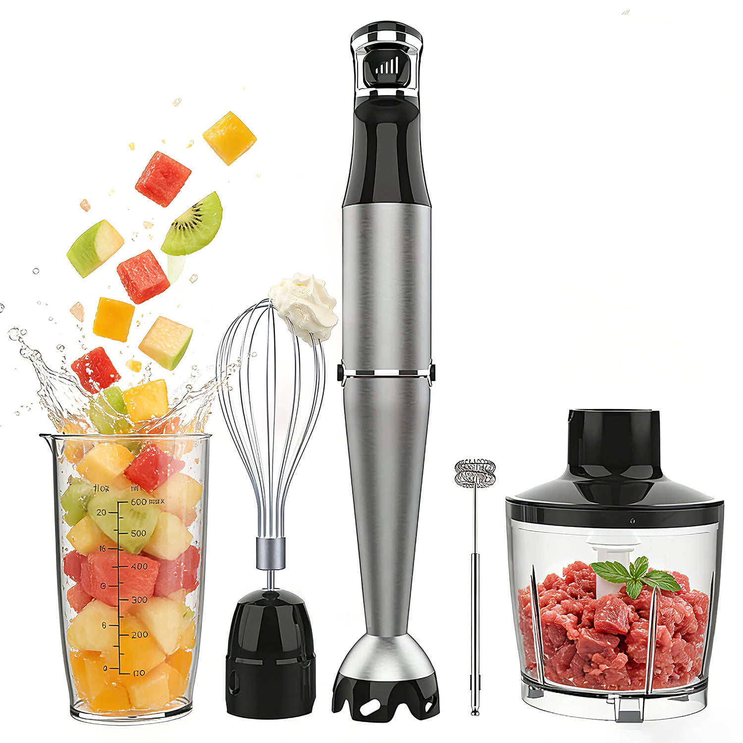 Immersion Blender, 1100W 5-in-1 with Variable Speed, Chopper, Whisk & Frother
