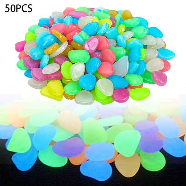 50PC Glow In The Dark Pebbles Luminous Stones Garden Walkaway Aquarium Fish Tank