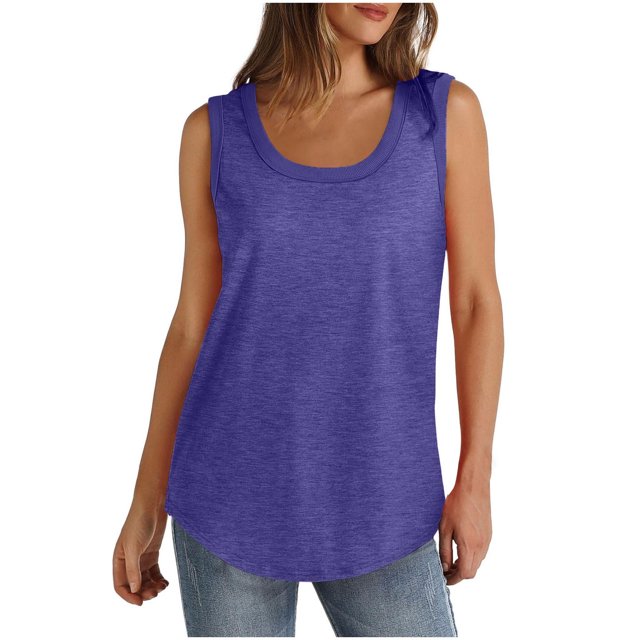 Timegard Camisoles pour Femmes Été Col Rond Sans Manches Blouse Confortable Tunique Décontractée à Porter avec des Leggings