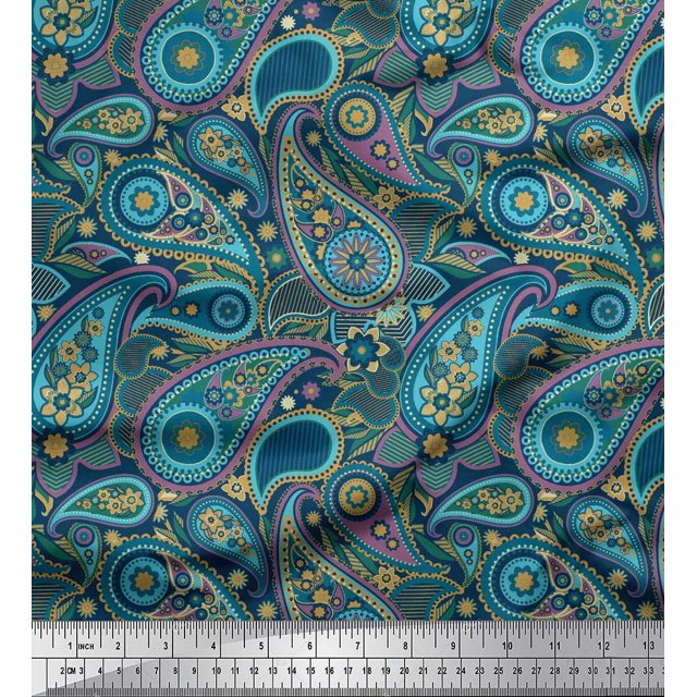 Soimoi Polyester Crepe Fabric Floral & Paisley Print Sewing Fabric Yard 42 Inch Wide