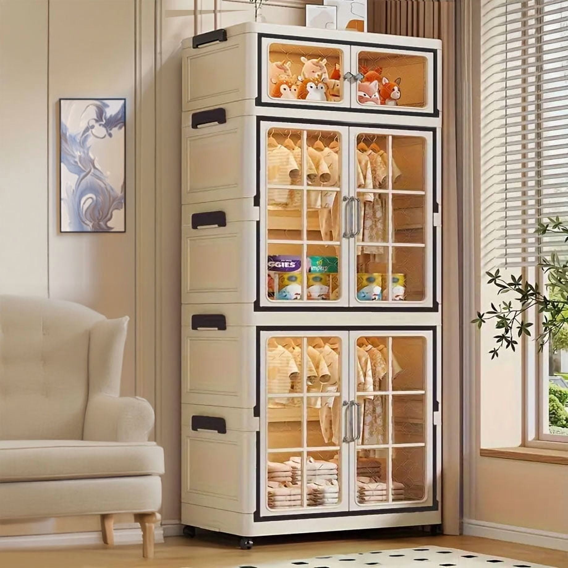 Halicool Collapsible Plastic Storage Cabinets with Lid, Stackable Folding Storage Cabinets, Stackable Closet Organizers for Home and Office