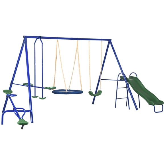 Outsunny 5 in1 Kids Swing Set, A-Frame Heavy Duty Metal Swing Set