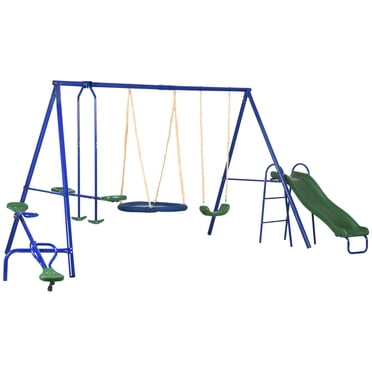 Outsunny 5 in1 Kids Swing Set, A-Frame Heavy Duty Metal Swing Set