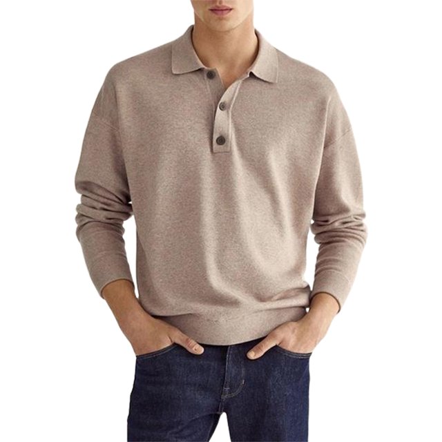 Innerwin Tee Lapel Neck Men T Shirts Work Solid Color Athletic Polo Shirt Khaki 2XL