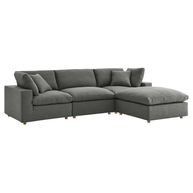Modway Commix 4 Piece Down Filled Overstuffed Sectional Sofa Set in Gray