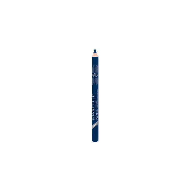 Marcelle Kohl Eyeliner pencil in dark blue with a sharpened tip and smooth wood casing, featuring white printed brand and product details, designed for precise, long-lasting eye makeup application that resists smudging on the waterline for over 4 hours.